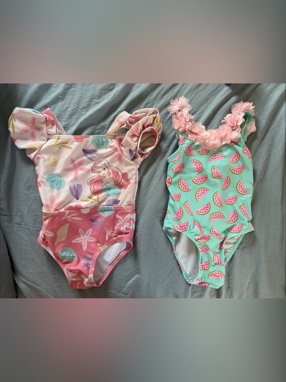 Cute Girls' Swimwear Set - Mermaid & Watermelon Prints, Pink + Aqua